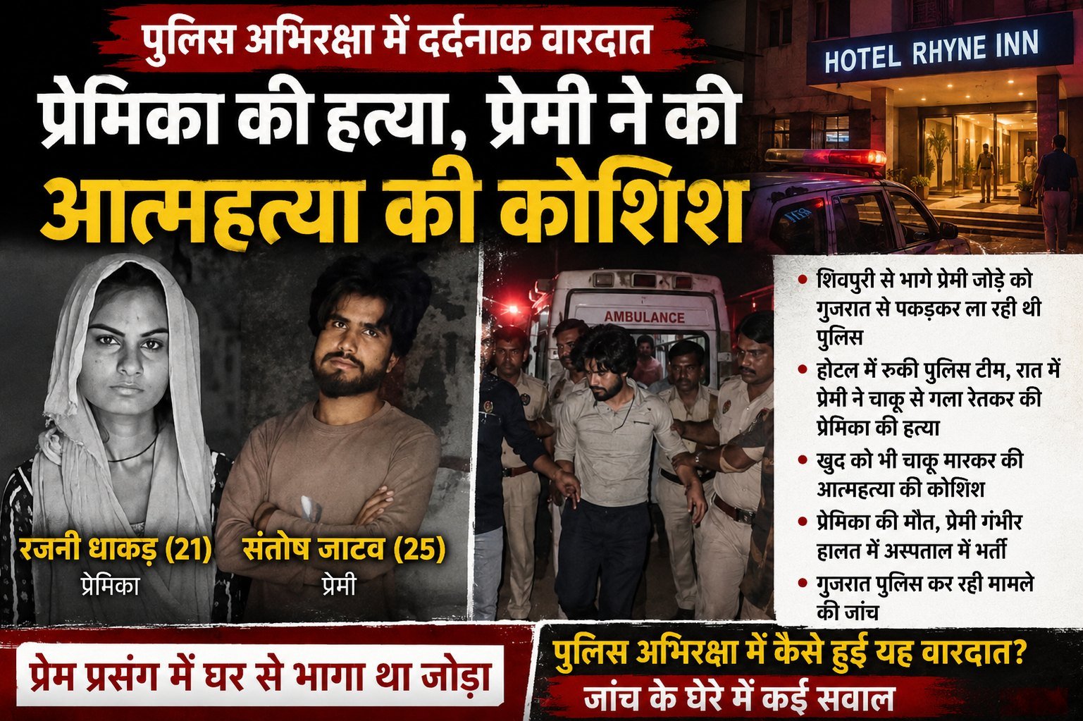 इश्क में नाकाम, खून से लिखा अंजाम | पुलिस कस्टडी में प्रेमी ने प्रेमिका को मारा, खुद को भी चाकू घोंपा