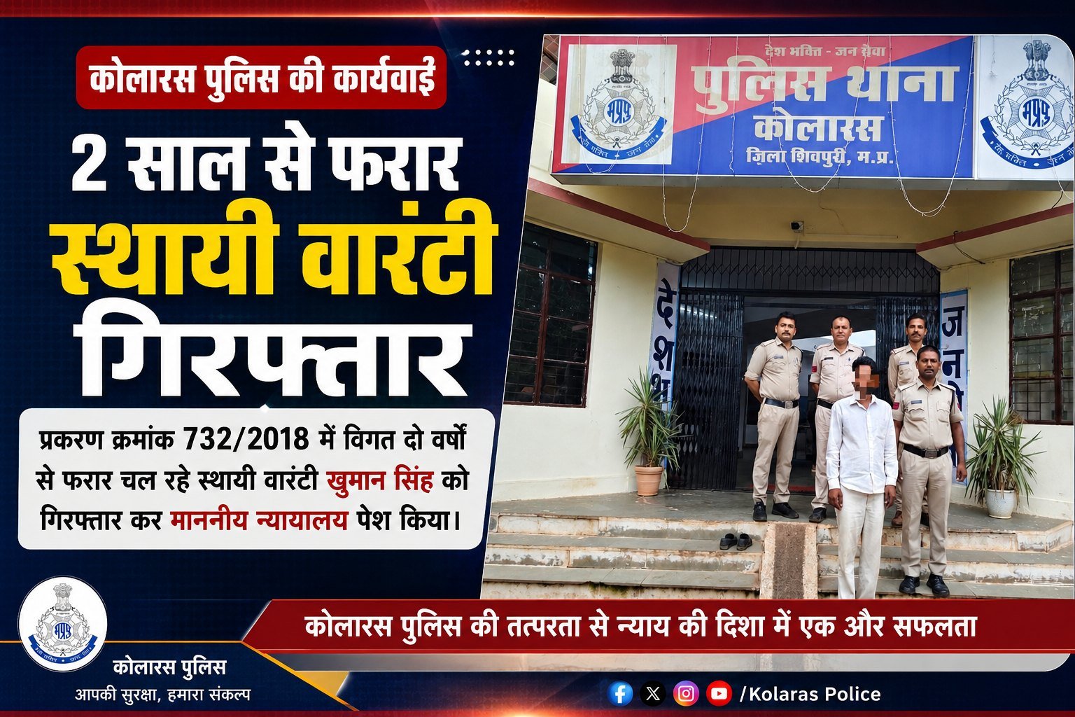 दो साल से पुलिस को चकमा दे रहा था स्थाई वारंटी, साइबर सेल ने लोकेशन खोजी तो थाना प्रभारी पुनीत वाजपेयी की टीम ने मोहना से दबोचा