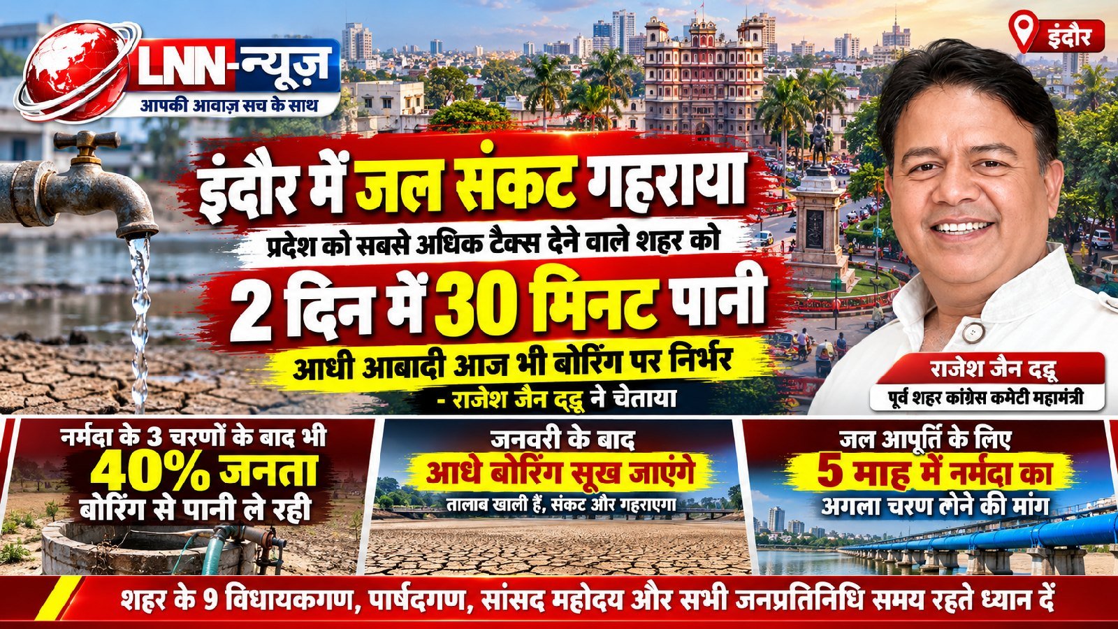 इंदौर में गहराया जल संकट: प्रदेश को सबसे अधिक टैक्स देने वाले शहर में दो दिन में मिल रहा 30 मिनट पानी