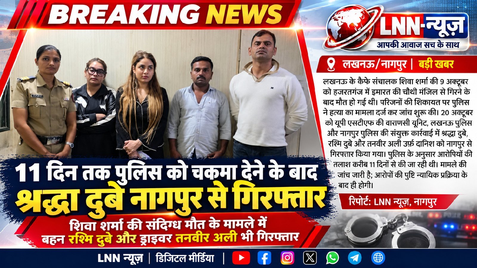 शिवा शर्मा डेथ मिस्ट्री: 11 दिन तक पुलिस को चकमा देने वाली श्रद्धा दुबे नागपुर से गिरफ्तार, बहन और ड्राइवर भी पकड़े गए. - उत्